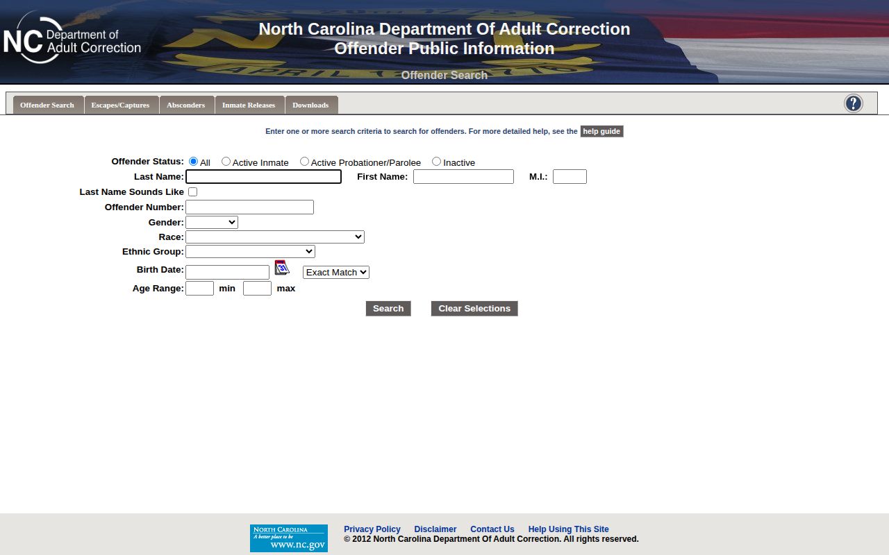 North Carolina Department of Adult Correction offender search for state custody